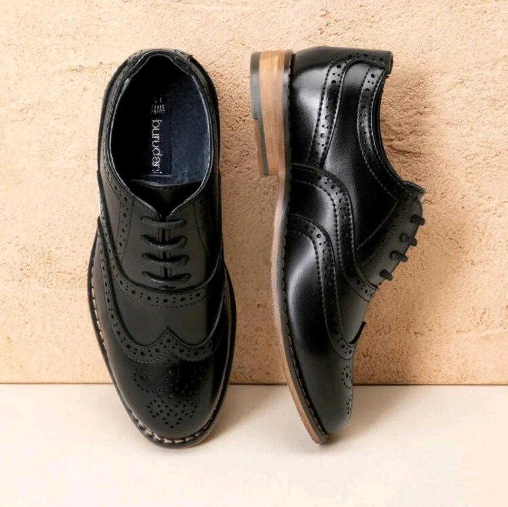 Kids Black Dress Wingtip Oxfords
